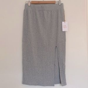 Backyard Roses Halie Gray Ribbed Midi Skirt